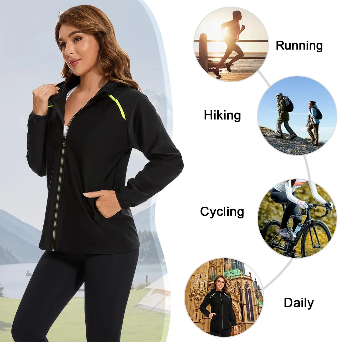 Women’s Rain Suit Waterproof Hiking Pants Windproof Rain Jacket Raincoat with Hook Pocket
