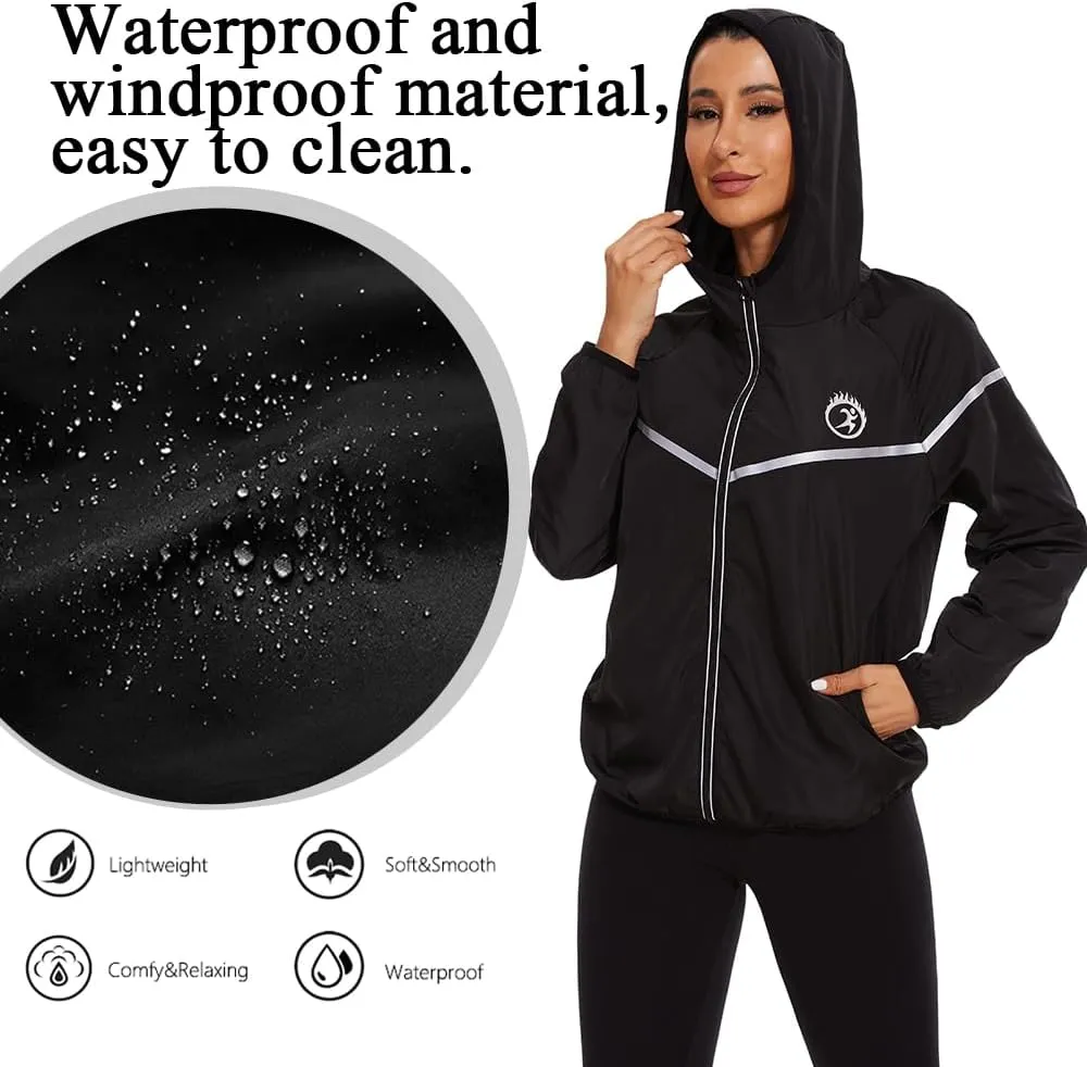 Women’s Rain Suit Waterproof Hiking Pants Windproof Rain Jacket Raincoat with Hook Pocket