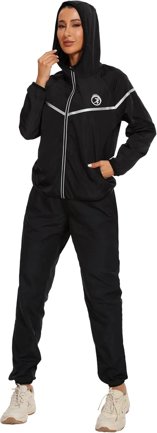Women’s Rain Suit Waterproof Hiking Pants Windproof Rain Jacket Raincoat with Hook Pocket