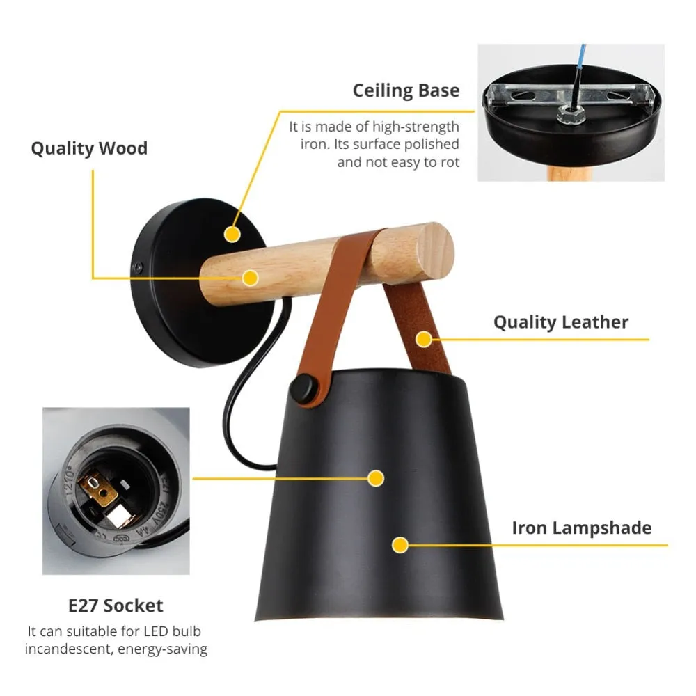 Wooden Lantern Nordic Hanging Wall Lamp