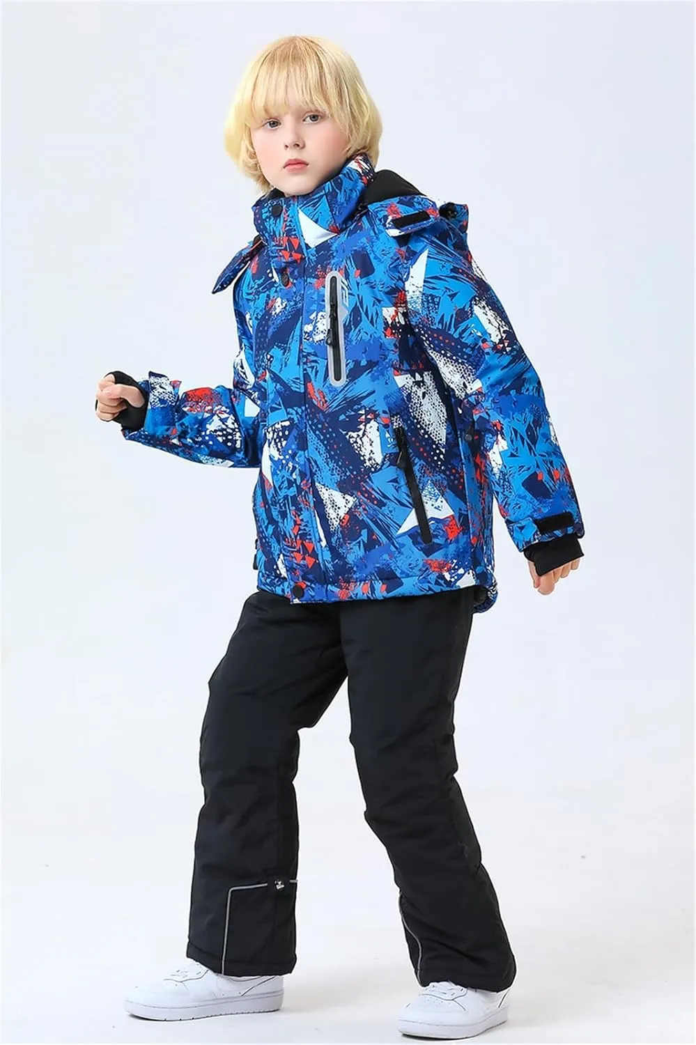 WOWULOVELY Big Boy's 2-Piece Colorblock Snow Pants and Jacket Snowsuit Ski Suit