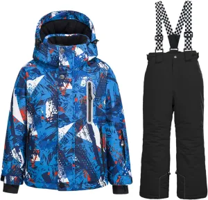 WOWULOVELY Big Boy's 2-Piece Colorblock Snow Pants and Jacket Snowsuit Ski Suit