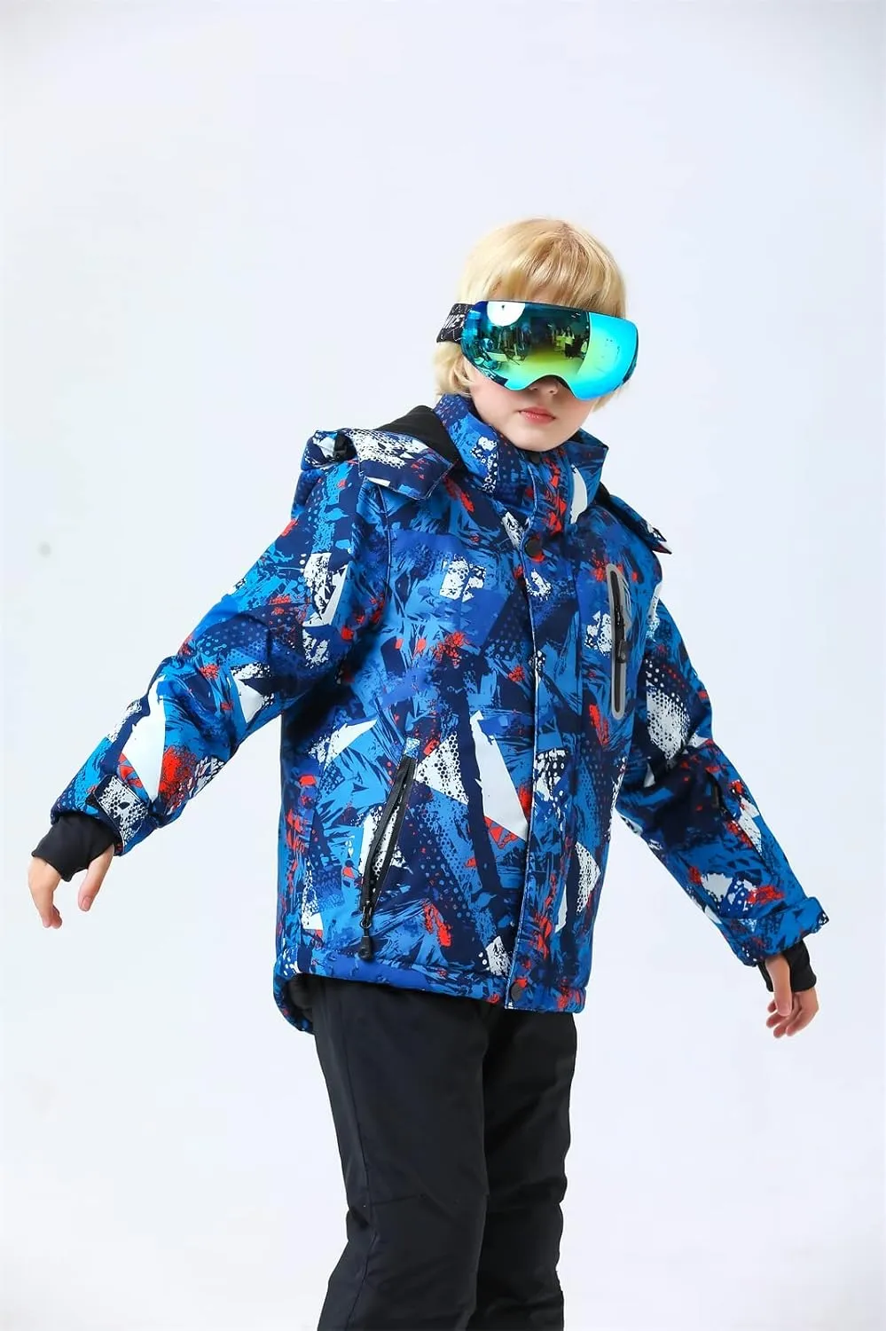 WOWULOVELY Big Boy's 2-Piece Colorblock Snow Pants and Jacket Snowsuit Ski Suit
