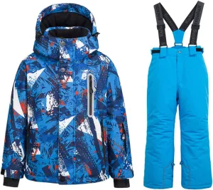 WOWULOVELY Big Boy's 2-Piece Colorblock Snow Pants and Jacket Snowsuit Ski Suit