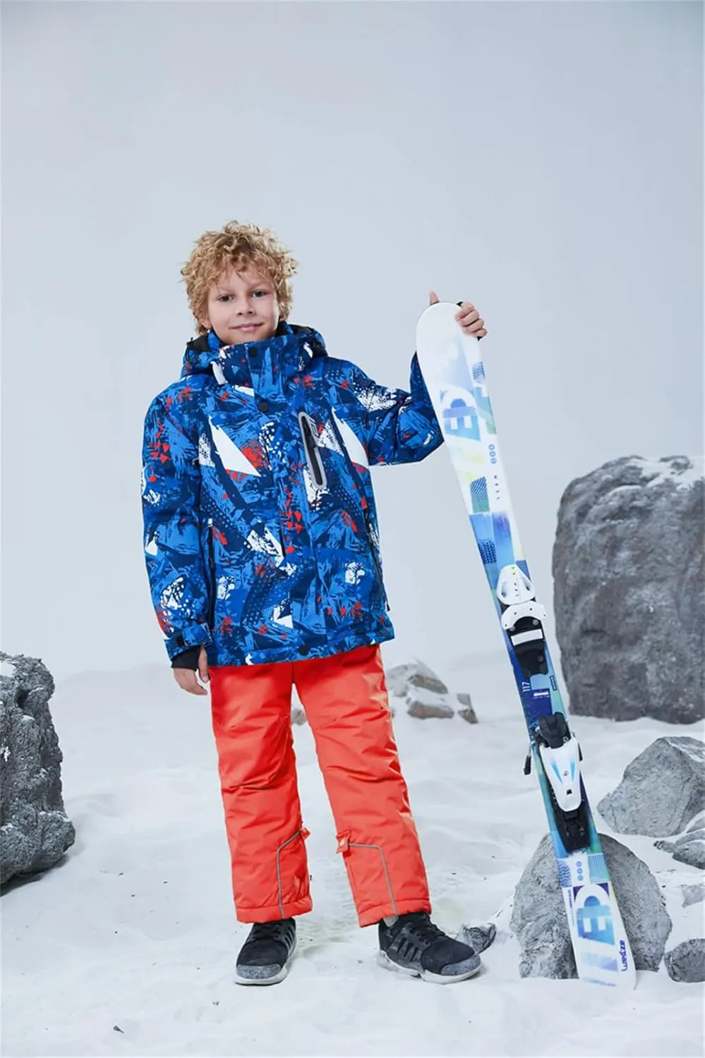 WOWULOVELY Big Boy's 2-Piece Colorblock Snow Pants and Jacket Snowsuit Ski Suit