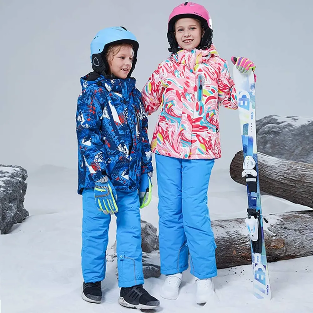 WOWULOVELY Big Boy's 2-Piece Colorblock Snow Pants and Jacket Snowsuit Ski Suit