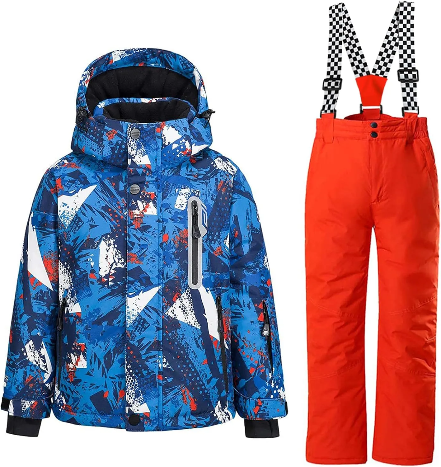 WOWULOVELY Big Boy's 2-Piece Colorblock Snow Pants and Jacket Snowsuit Ski Suit