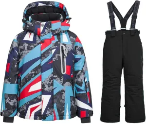WOWULOVELY Big Boy's 2-Piece Colorblock Snow Pants and Jacket Snowsuit Ski Suit