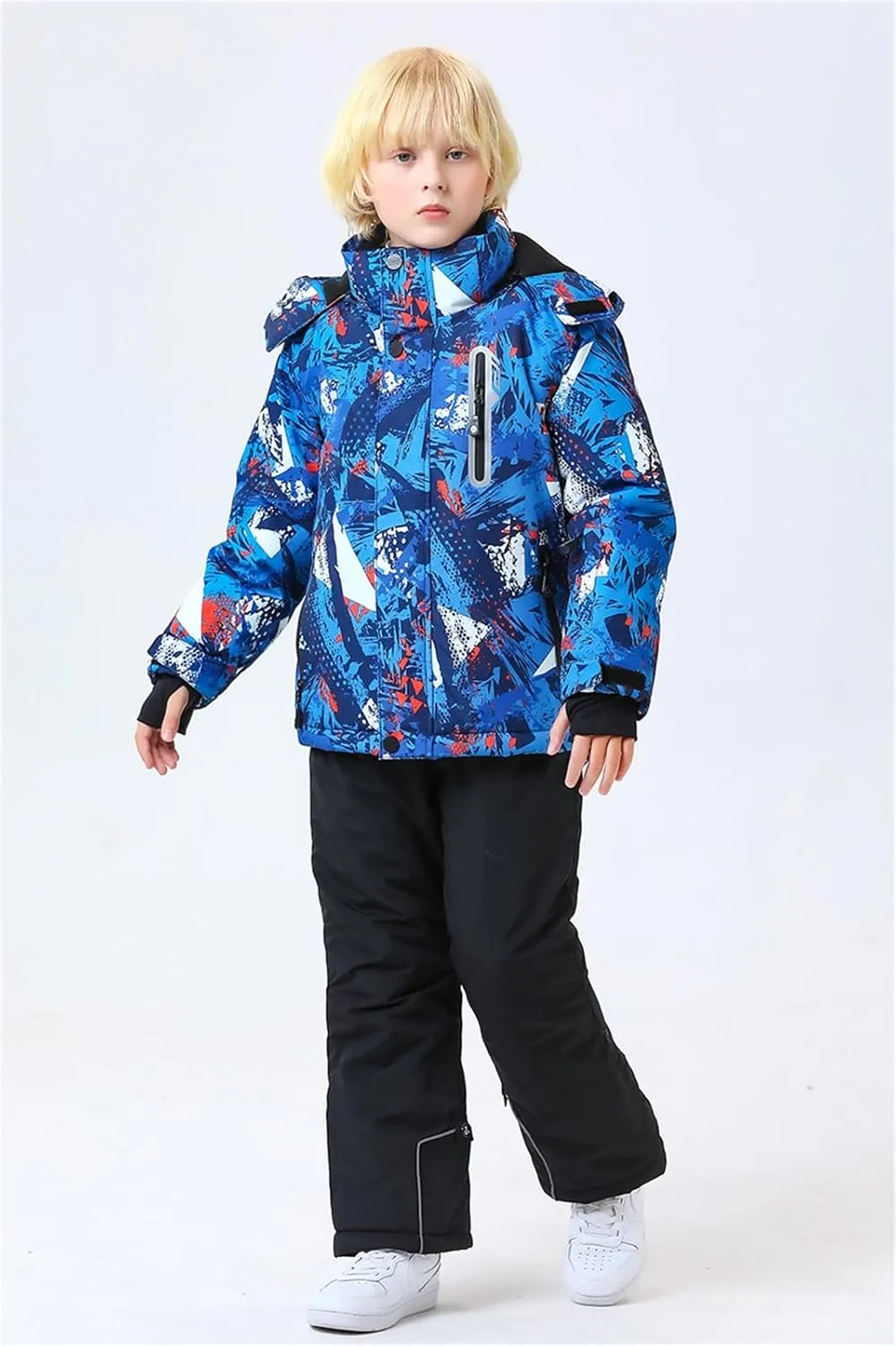 WOWULOVELY Big Boy's 2-Piece Colorblock Snow Pants and Jacket Snowsuit Ski Suit