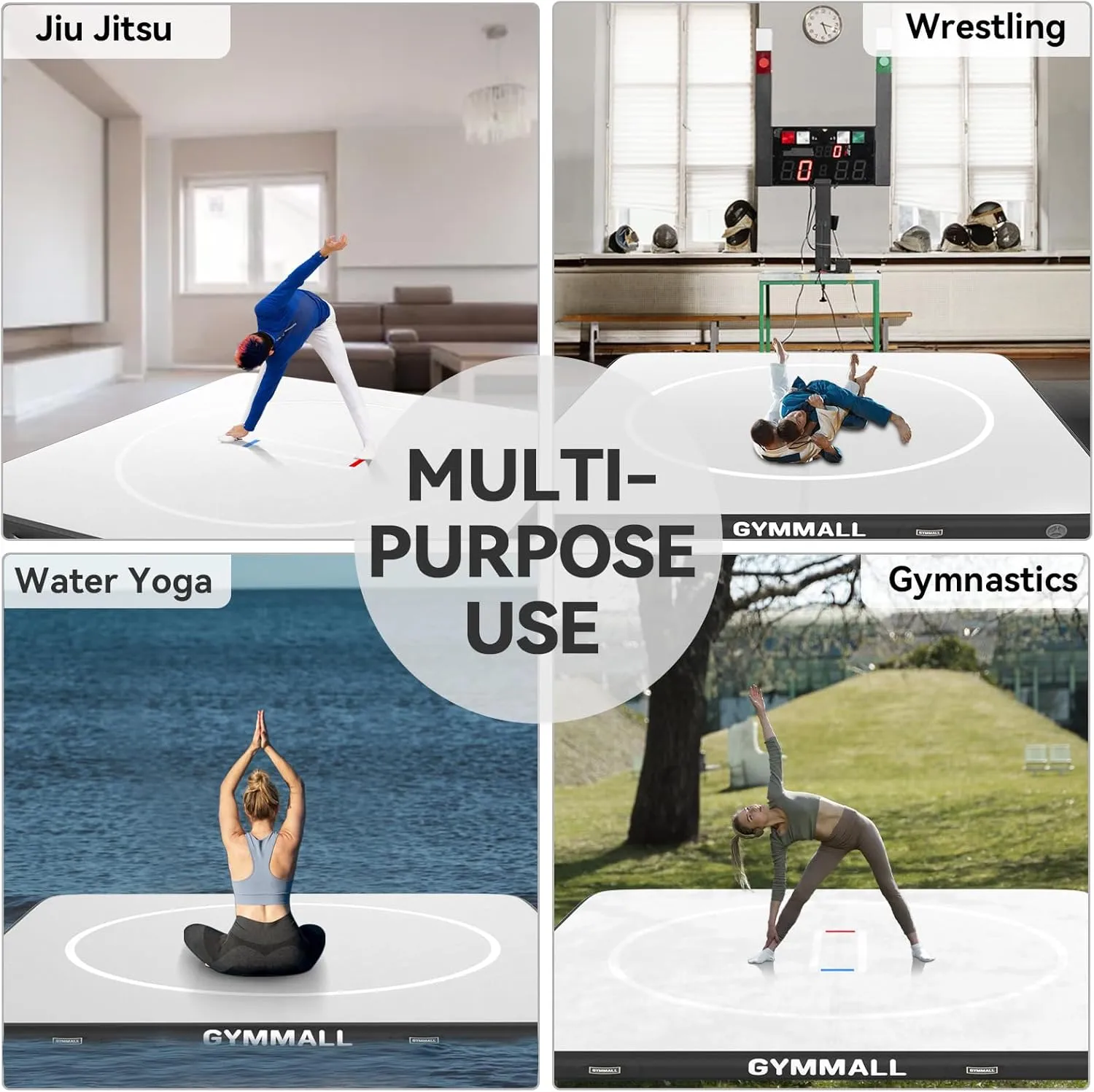 Wrestling Mat Inflatable 5FT/10FT/13FT, Foldable 4" Thick Jiu Jitsu Mats for Home Outdoor Indoor, Waterproof PVC Mat for Gymnastics, Water Yoga, PE Training, BJJ, MMA, Grappling, Judo, Boxing
