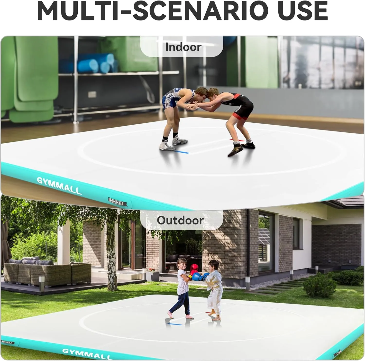 Wrestling Mat Inflatable 5FT/10FT/13FT, Foldable 4" Thick Jiu Jitsu Mats for Home Outdoor Indoor, Waterproof PVC Mat for Gymnastics, Water Yoga, PE Training, BJJ, MMA, Grappling, Judo, Boxing