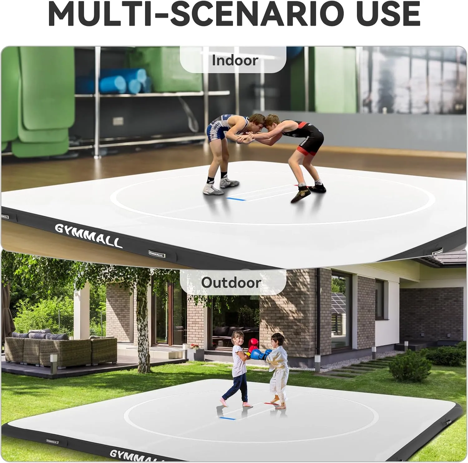 Wrestling Mat Inflatable 5FT/10FT/13FT, Foldable 4" Thick Jiu Jitsu Mats for Home Outdoor Indoor, Waterproof PVC Mat for Gymnastics, Water Yoga, PE Training, BJJ, MMA, Grappling, Judo, Boxing