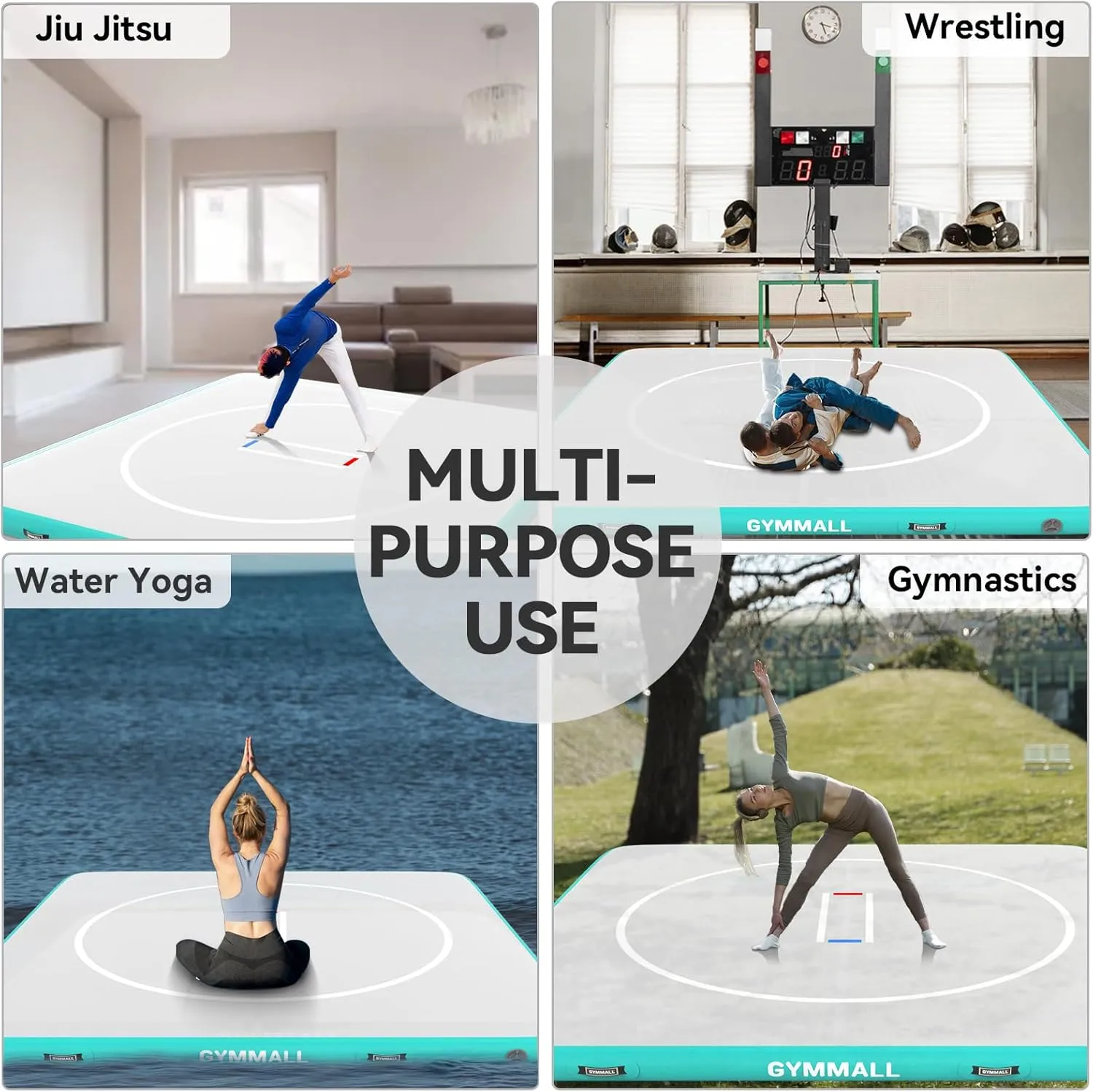Wrestling Mat Inflatable 5FT/10FT/13FT, Foldable 4" Thick Jiu Jitsu Mats for Home Outdoor Indoor, Waterproof PVC Mat for Gymnastics, Water Yoga, PE Training, BJJ, MMA, Grappling, Judo, Boxing