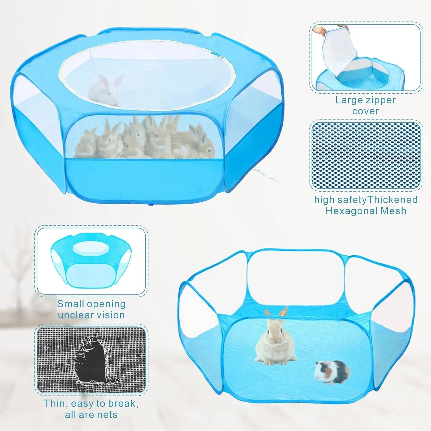 XIRGS Small Animal Playpen, Pet Playpen for Cat/Rabbit/Hamster/Guinea Pig/Bunny/Ferret/Kitten Toys Chick Brooder Box Cage Tent Pop Up Play Pen with Cover, Portable Play Yard Indoor Outdoor Waterproof