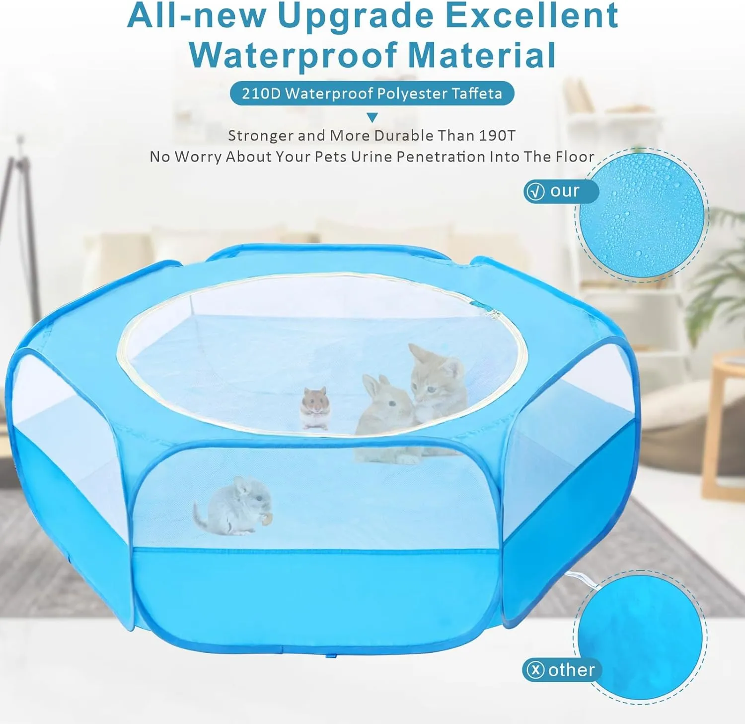 XIRGS Small Animal Playpen, Pet Playpen for Cat/Rabbit/Hamster/Guinea Pig/Bunny/Ferret/Kitten Toys Chick Brooder Box Cage Tent Pop Up Play Pen with Cover, Portable Play Yard Indoor Outdoor Waterproof