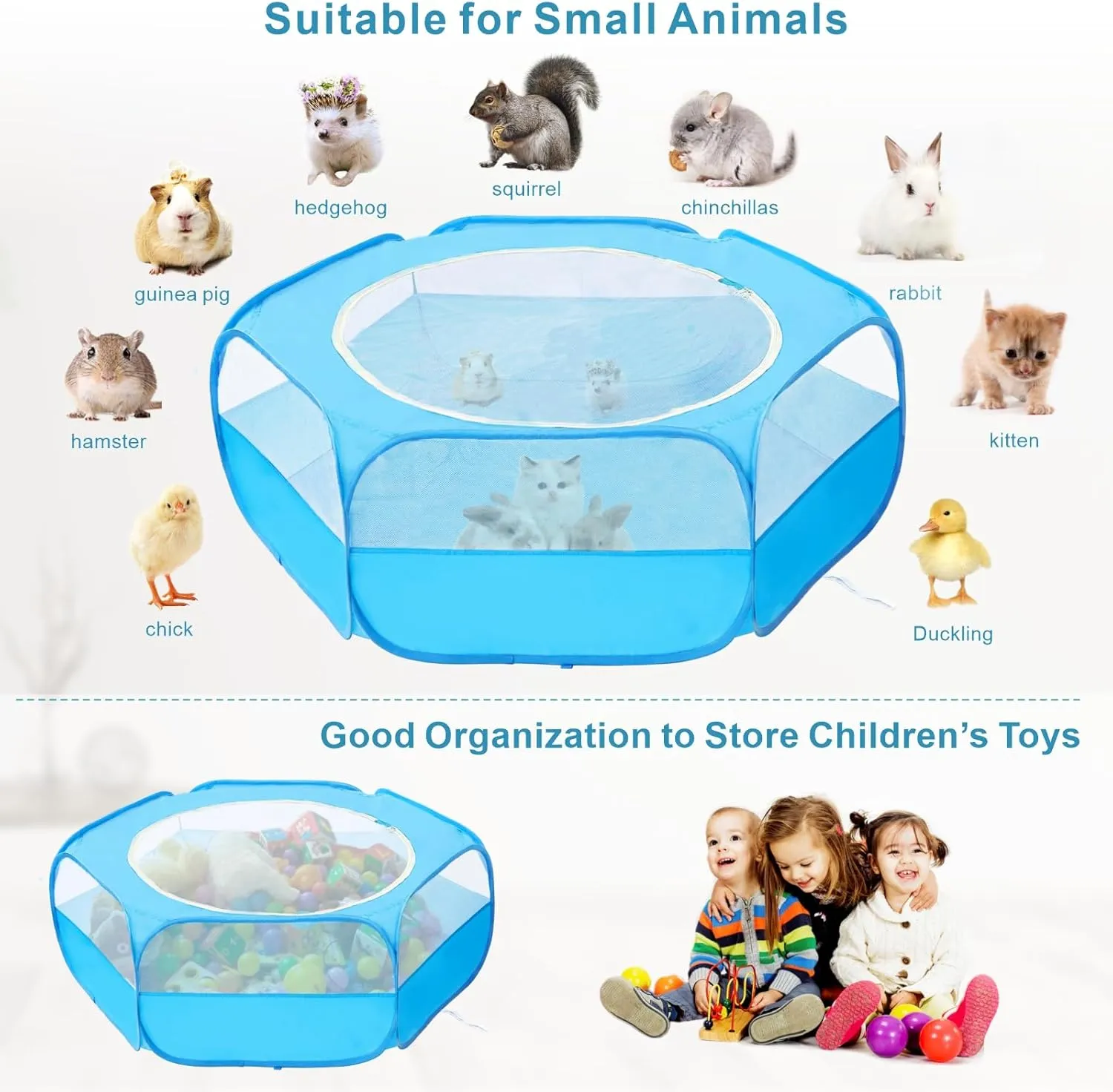 XIRGS Small Animal Playpen, Pet Playpen for Cat/Rabbit/Hamster/Guinea Pig/Bunny/Ferret/Kitten Toys Chick Brooder Box Cage Tent Pop Up Play Pen with Cover, Portable Play Yard Indoor Outdoor Waterproof