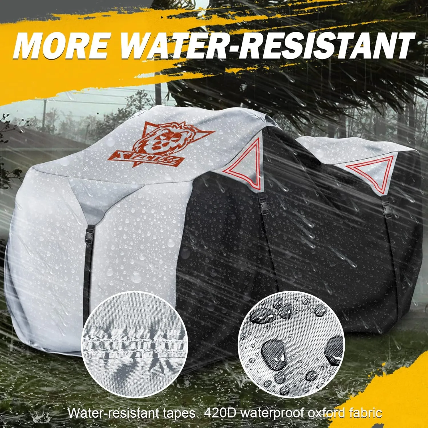 XYZCTEM Premium ATV Cover,Outdoor Protection Against Water, UV, Wind. Quad Cover for Can-am,Suzuki,Kawasaki, Honda, Yamaha, Polaris,and More.4 Wheeler Accessories with Thickened Straps(Silver,82" L)