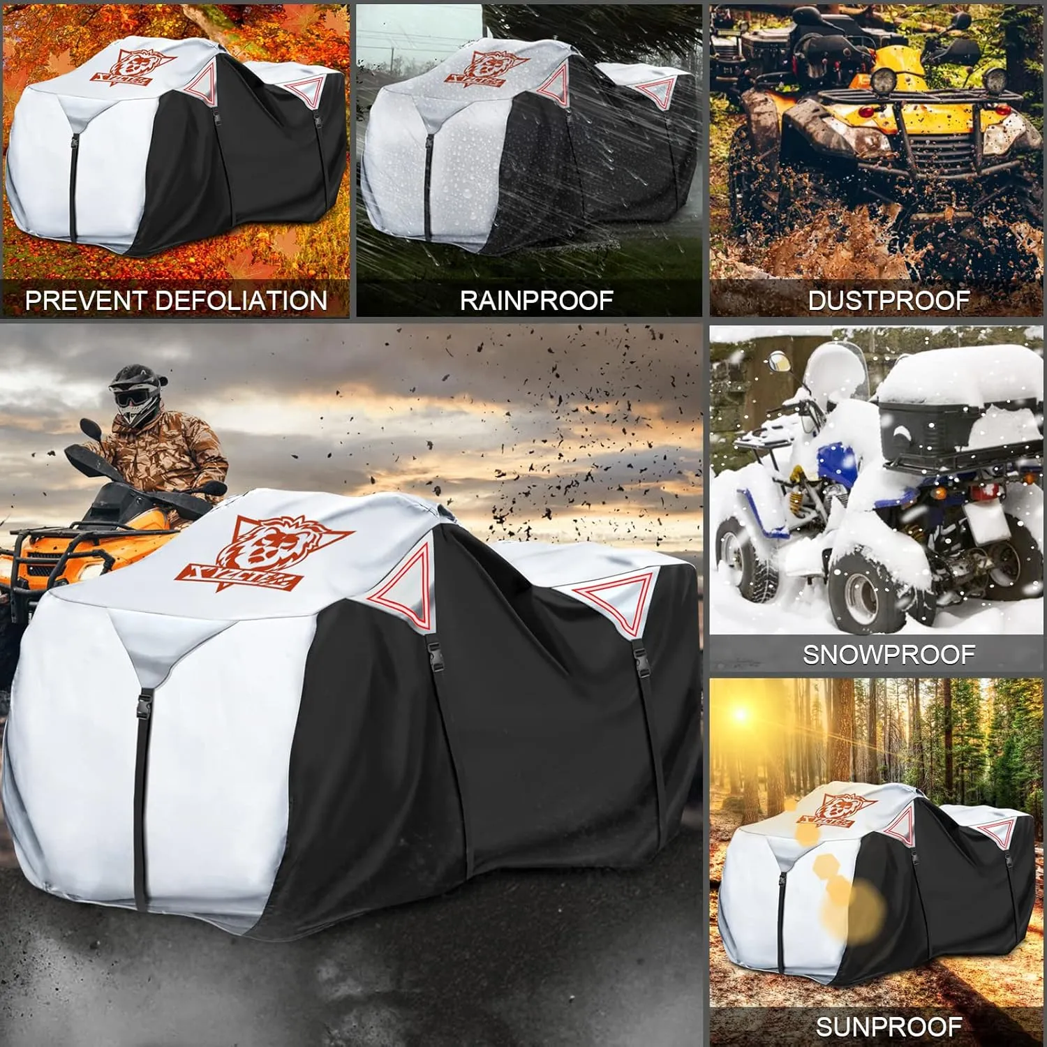 XYZCTEM Premium ATV Cover,Outdoor Protection Against Water, UV, Wind. Quad Cover for Can-am,Suzuki,Kawasaki, Honda, Yamaha, Polaris,and More.4 Wheeler Accessories with Thickened Straps(Silver,82" L)