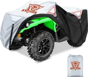 XYZCTEM Premium ATV Cover,Outdoor Protection Against Water, UV, Wind. Quad Cover for Can-am,Suzuki,Kawasaki, Honda, Yamaha, Polaris,and More.4 Wheeler Accessories with Thickened Straps(Silver,82" L)