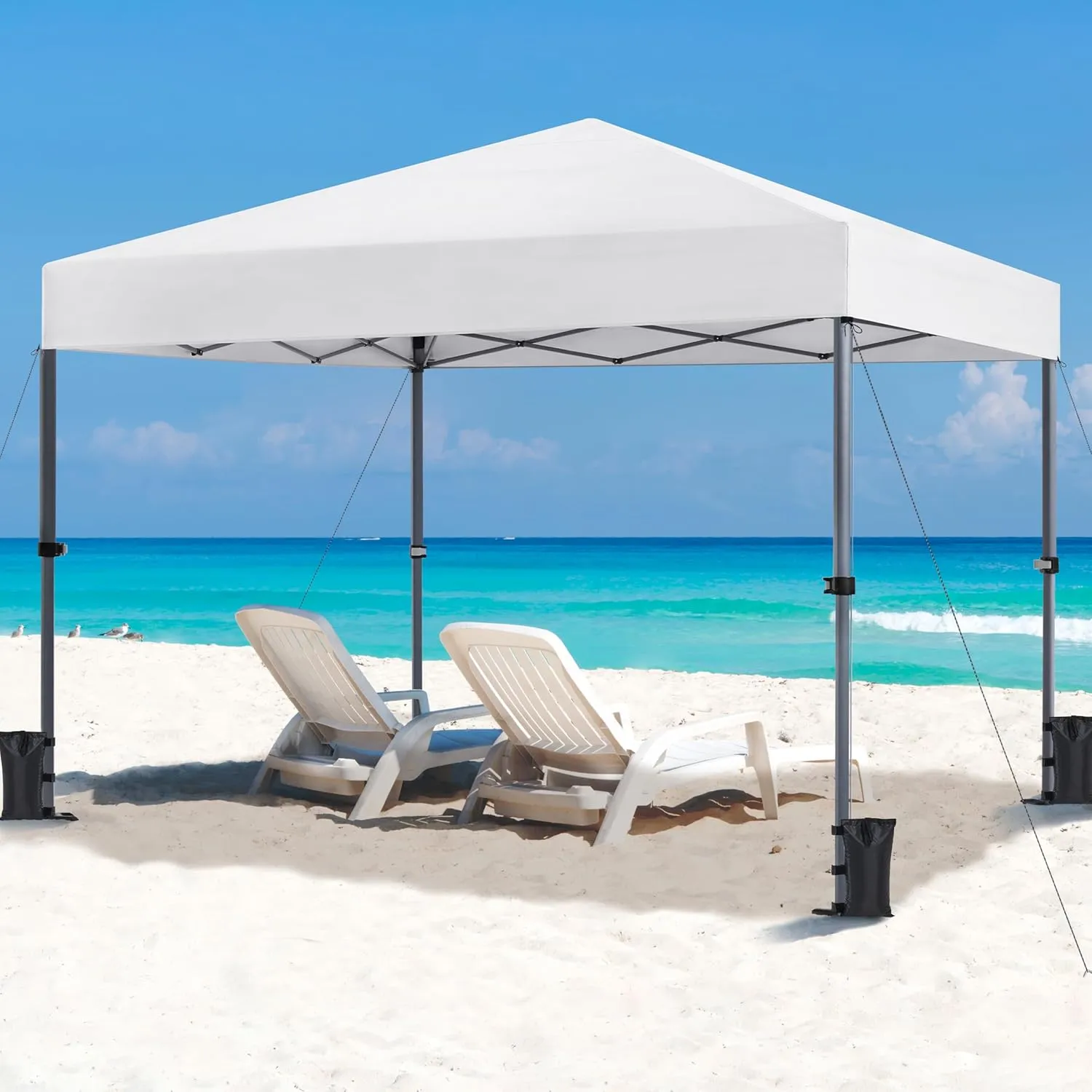 Yaheetech 10x10 1-Person Setup Pop Up Canopy Tent, Instant Portable Commercial Canopy Tent, Outdoor Gazebo with 1-Button Push, Wheeled Bag & 4 Sandbags for Home, Party & Outdoor Activities, White