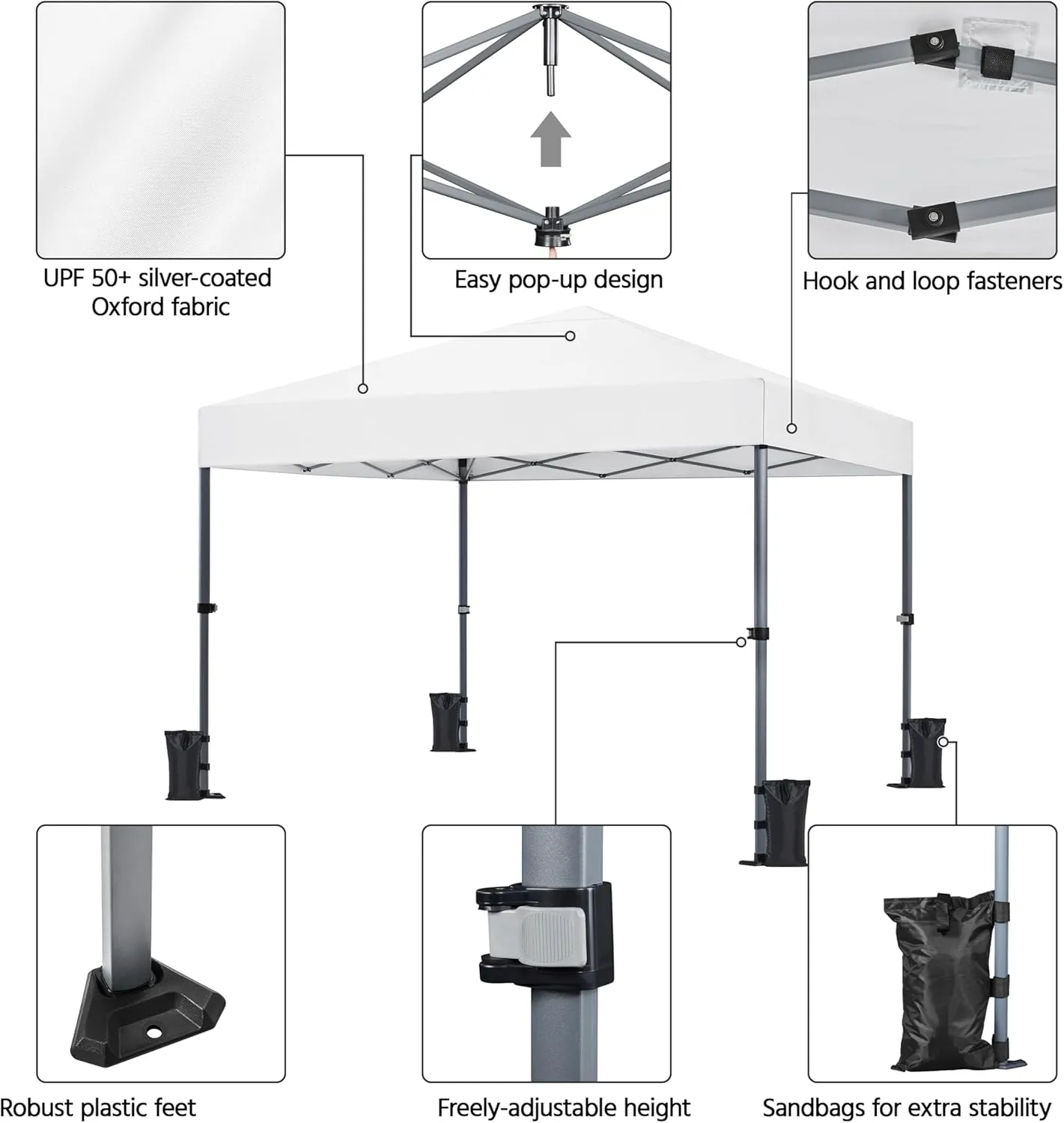 Yaheetech 10x10 1-Person Setup Pop Up Canopy Tent, Instant Portable Commercial Canopy Tent, Outdoor Gazebo with 1-Button Push, Wheeled Bag & 4 Sandbags for Home, Party & Outdoor Activities, White