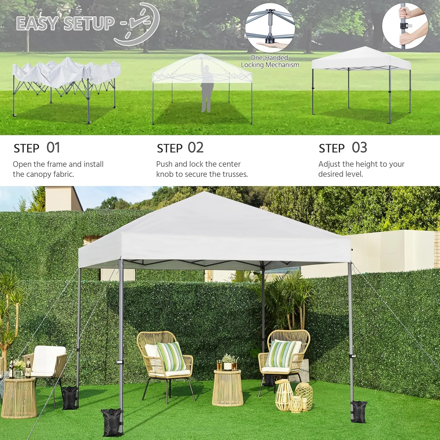 Yaheetech 10x10 1-Person Setup Pop Up Canopy Tent, Instant Portable Commercial Canopy Tent, Outdoor Gazebo with 1-Button Push, Wheeled Bag & 4 Sandbags for Home, Party & Outdoor Activities, White