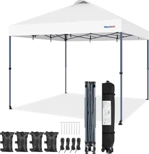 Yaheetech 12x12 Pop-up Canopy Tent w/ 2 Integrated Wheels for Mobility, Waterpoof & Heavy Duty, Instant Sun Shelter with Carry Bag, Weight Bags for Outdoor Camping Beach Patio Parties, White