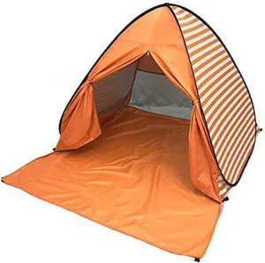 YBK Tech New Stripe Style Automatic Pop Up Beach Tent UV Protection Instant Portable Quick Cabana Sun Shelter for 2-3 Persons (Orange)