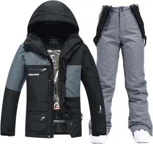 YEEFINE Women&Men's Ski Suit Two Pieces Snowsuits Waterproof Snowboard Suits Warm Winter Snowboarding Ski Jacket and Pants
