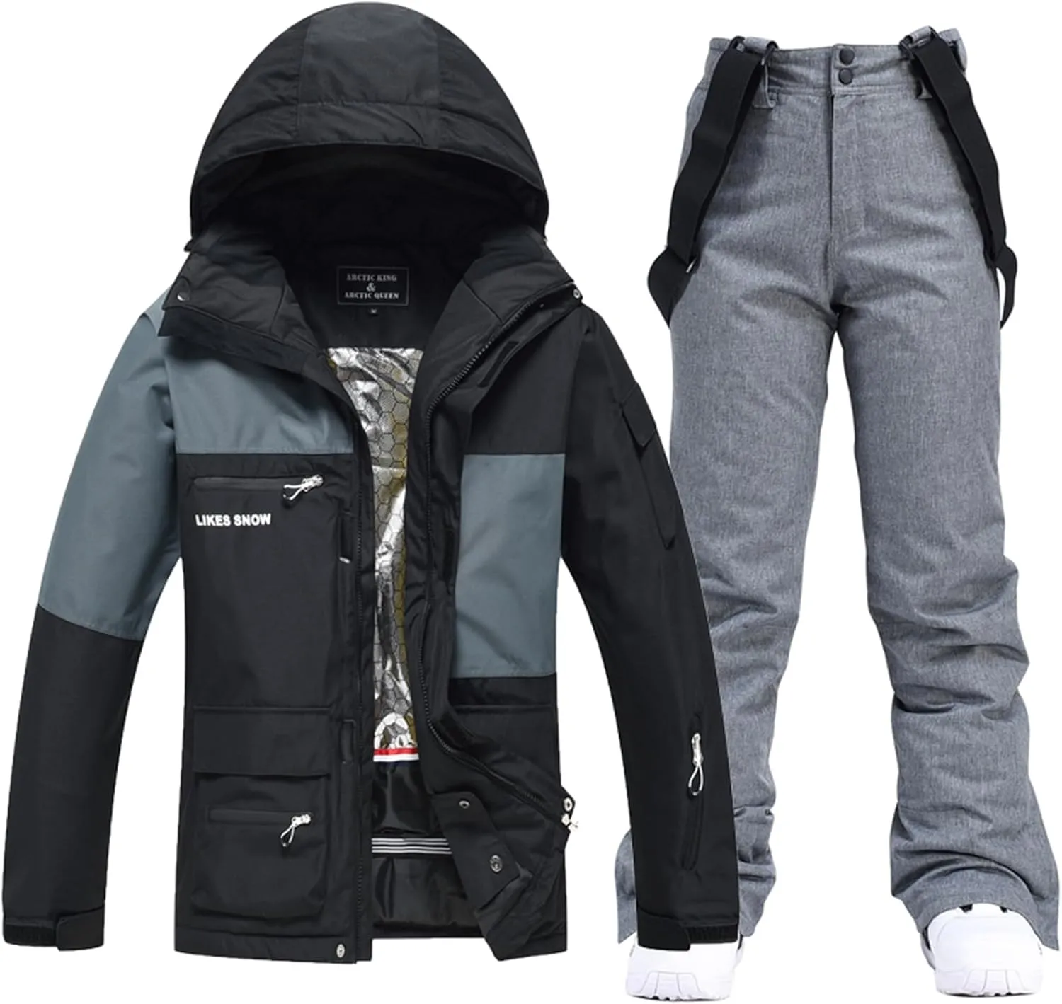 YEEFINE Women&Men's Ski Suit Two Pieces Snowsuits Waterproof Snowboard Suits Warm Winter Snowboarding Ski Jacket and Pants