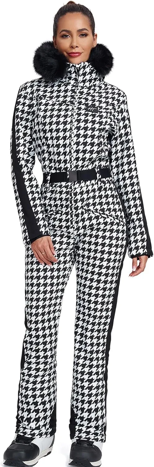 YEEFINE Women's One Piece Ski Suit Waterproof Snowsuits Snowboard Suit Onesies Jumpsuits Winter Outdoor Snow Suits