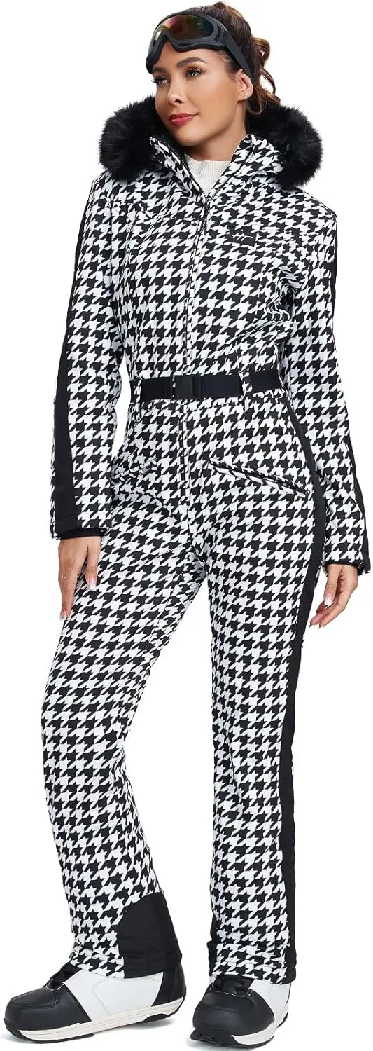 YEEFINE Women's One Piece Ski Suit Waterproof Snowsuits Snowboard Suit Onesies Jumpsuits Winter Outdoor Snow Suits