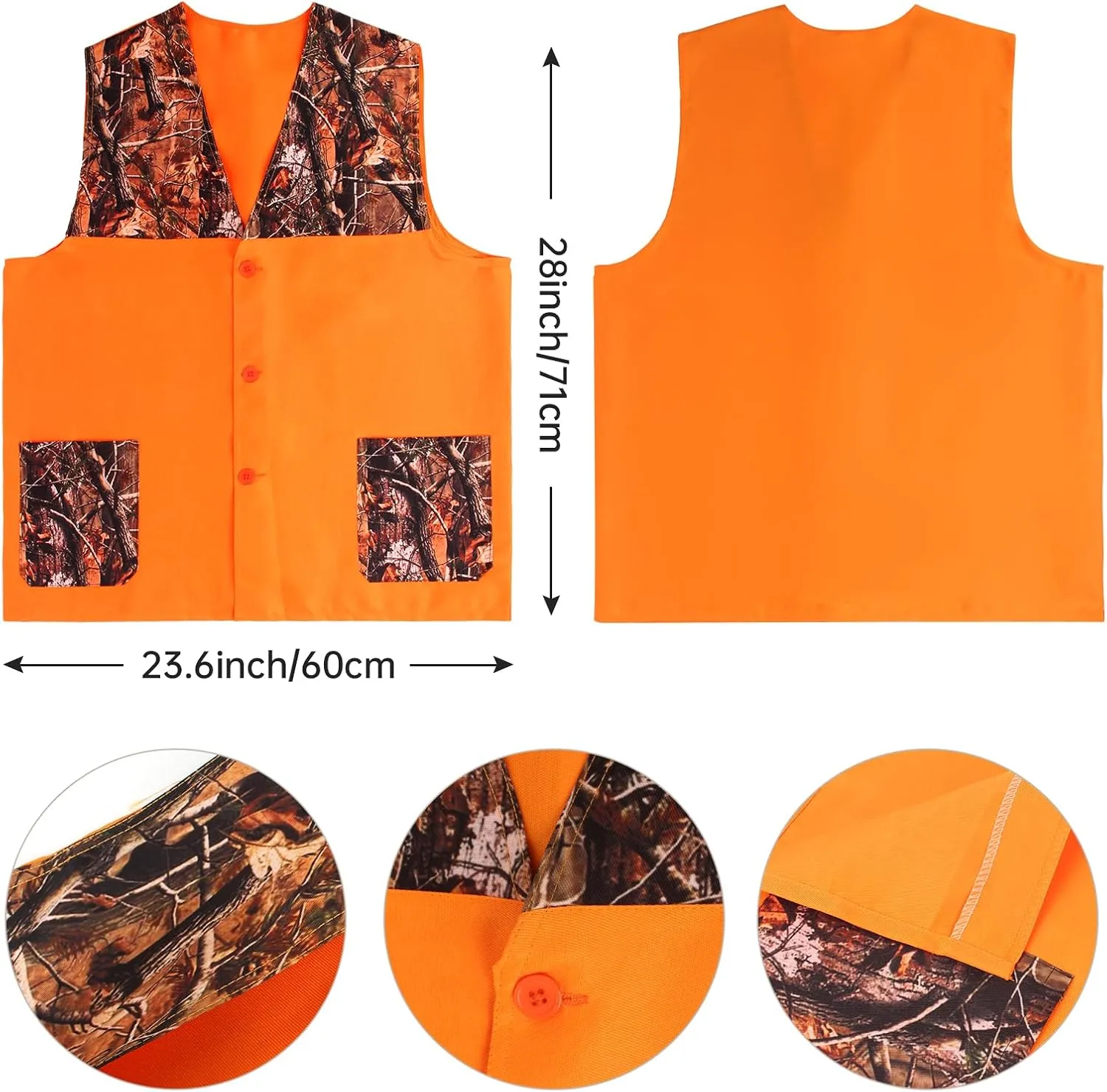Yewong Adult Camouflage Orange Hunting Vest and Hat Set with Camo Gloves Binocular for Outdoor Sports Fishing Hunting Hiking