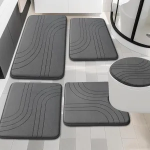 YIHOUSE Bathroom Rug Set 5 Pieces, Soft Non Slip Memory Foam Bath Mat, Extra Thick Bath Mats for Bathroom, Machine Washable Bath Rugs Set for Tub, Toilet and Floor (Dark Grey)