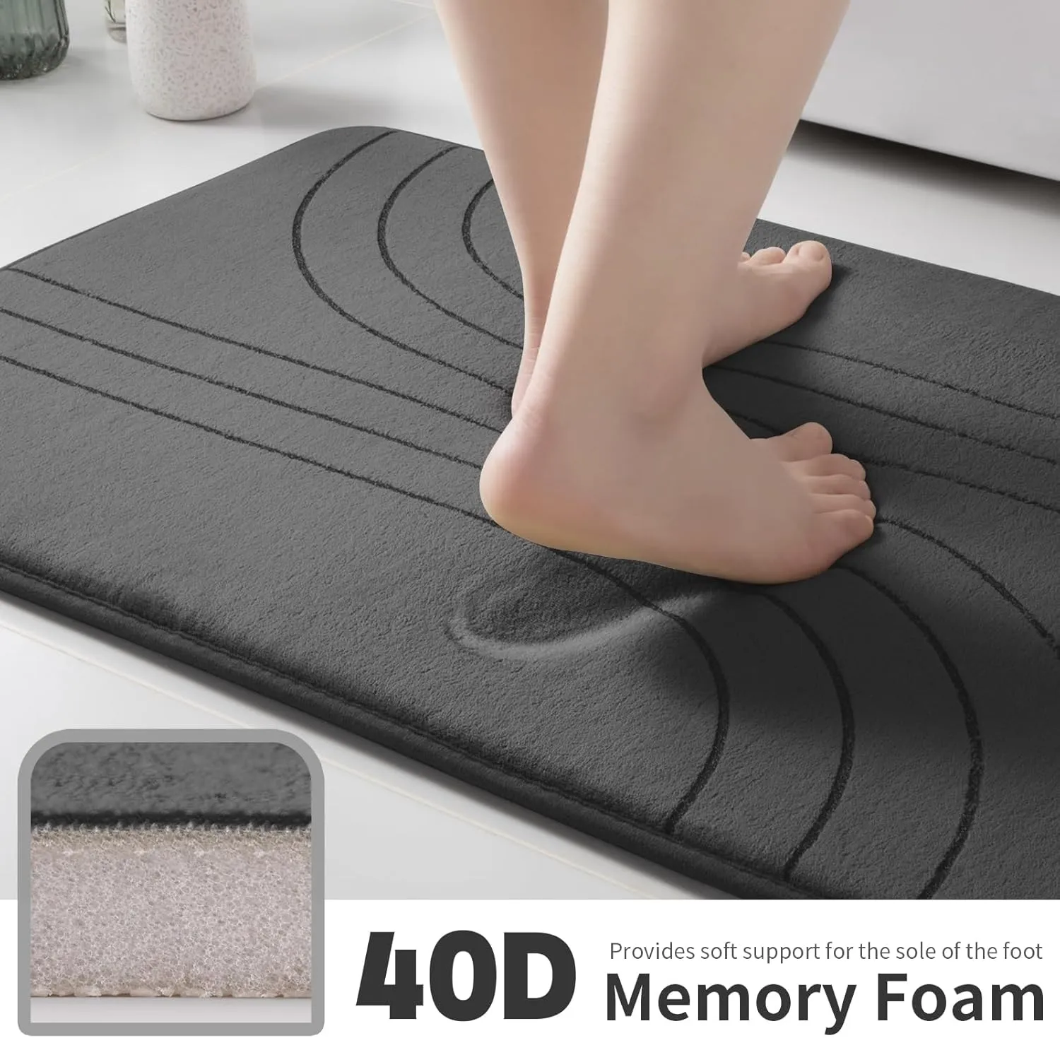 YIHOUSE Bathroom Rug Set 5 Pieces, Soft Non Slip Memory Foam Bath Mat, Extra Thick Bath Mats for Bathroom, Machine Washable Bath Rugs Set for Tub, Toilet and Floor (Dark Grey)