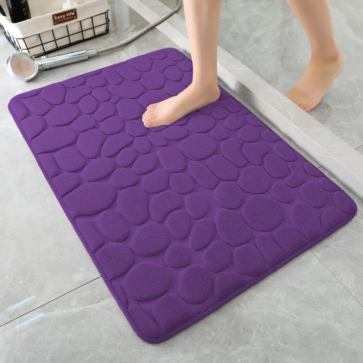 YIHOUSE Memory Foam Bath Mat Cobblestone Bathroom Rugs Super Water Absorbent Bath Mats for Bathroom Machine Washable Bath Rugs(17 x 24,Eggplant)