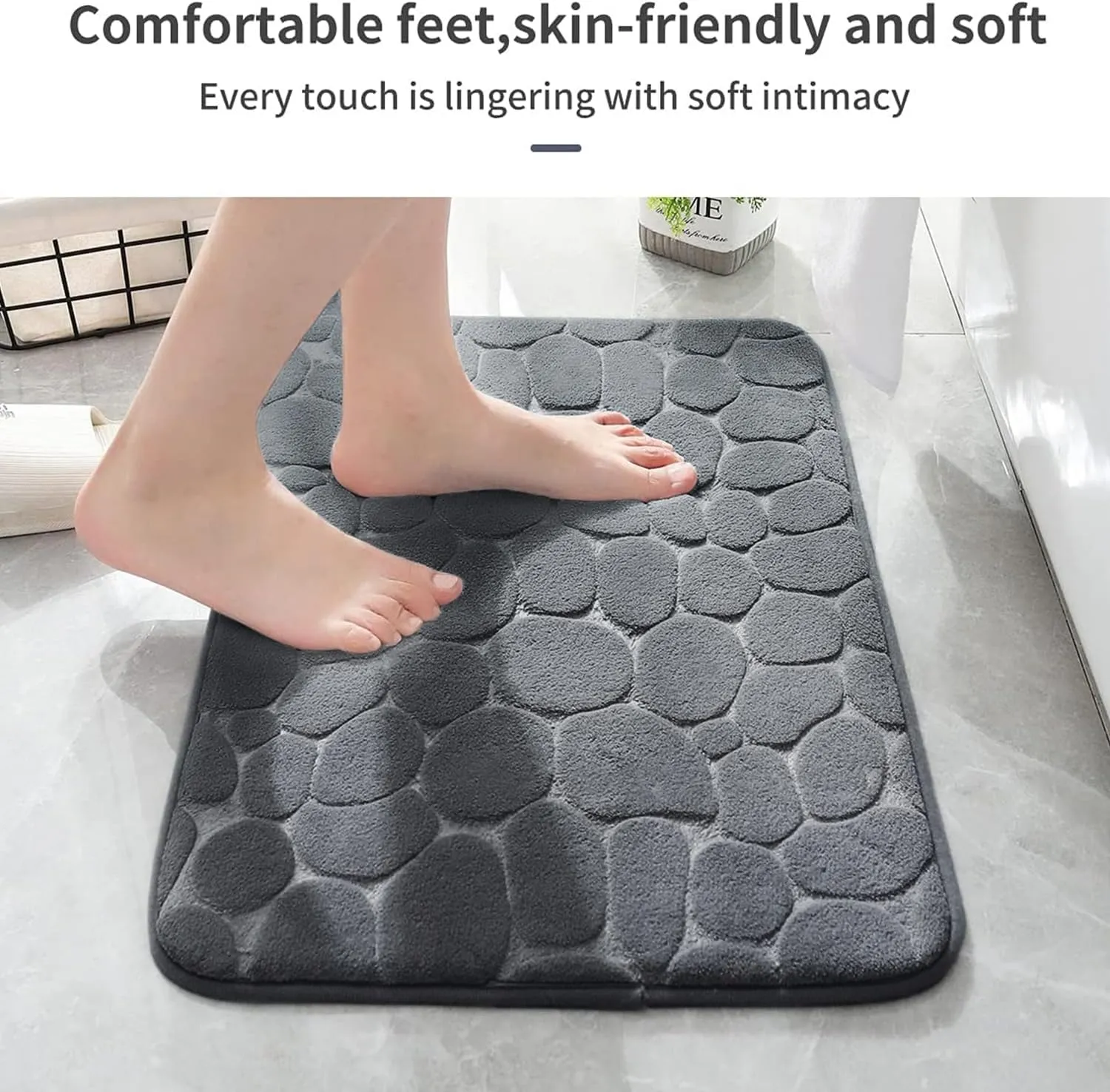 YIHOUSE Memory Foam Bath Mat Cobblestone Bathroom Rugs Super Water Absorbent Bath Mats for Bathroom Machine Washable Bath Rugs(24 x 36,Dark Gray)