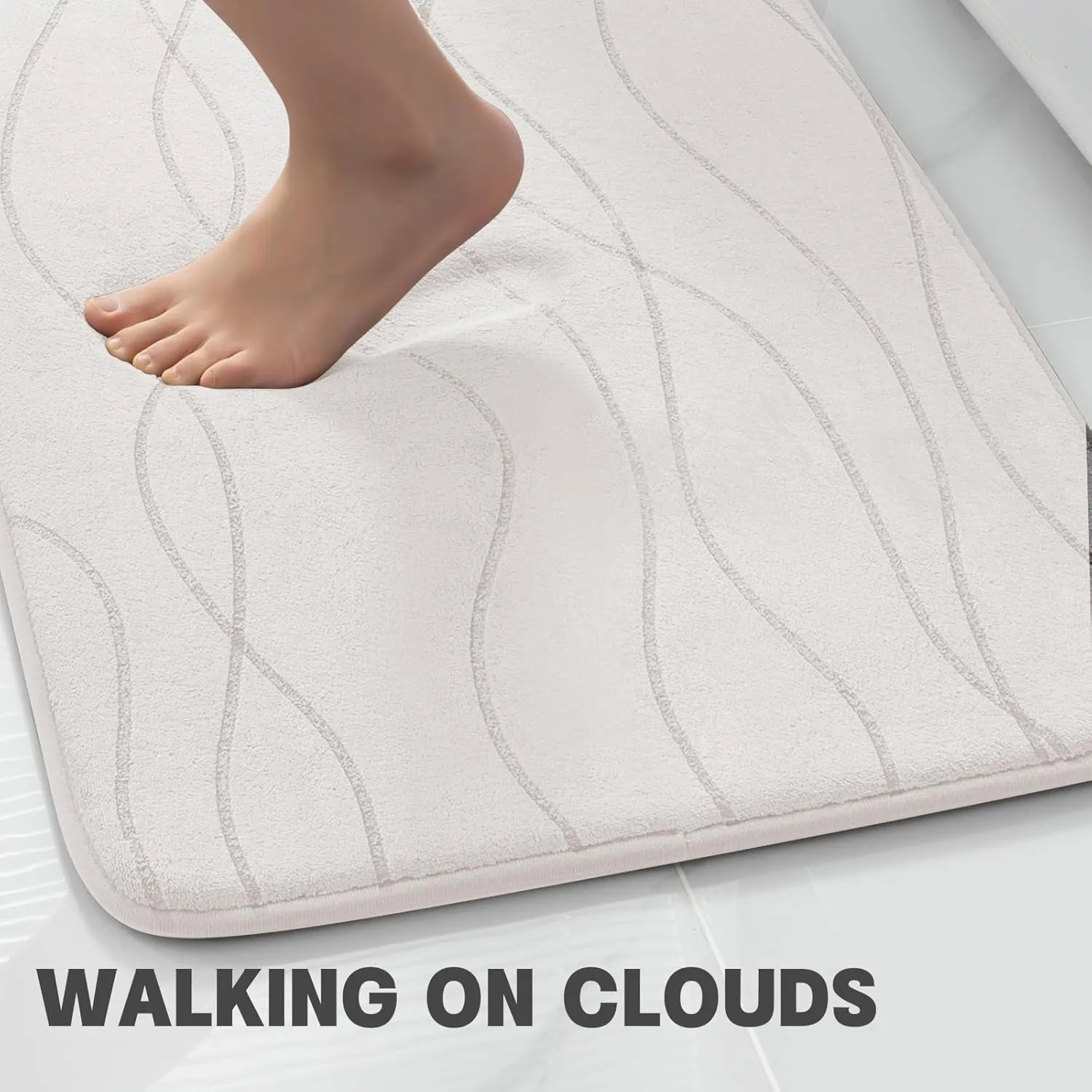 YIHOUSE Memory Foam Bathroom Rug Sets 5 Piece, Ultra Absorbent Bath Mat for Bathroom - Non-Slip Machine Washable & Dry Quickly, 5 Piece Bathroom Mat Set,White