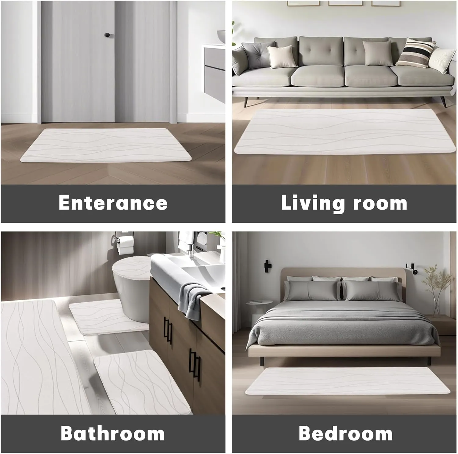 YIHOUSE Memory Foam Bathroom Rug Sets 5 Piece, Ultra Absorbent Bath Mat for Bathroom - Non-Slip Machine Washable & Dry Quickly, 5 Piece Bathroom Mat Set,White