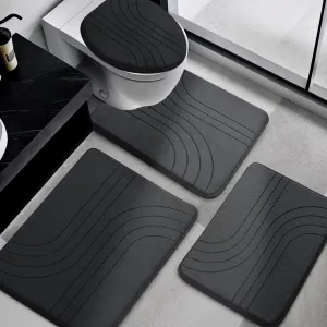 YIHOUSE Memory Foam Bathroom Rugs Set 4 Pieces, Soft Non Slip Bathroom Mats Set, Extra Thick Bath Mats for Bathroom, Machine Washable Bath Rugs for Tub, Toilet and Floor (Black)