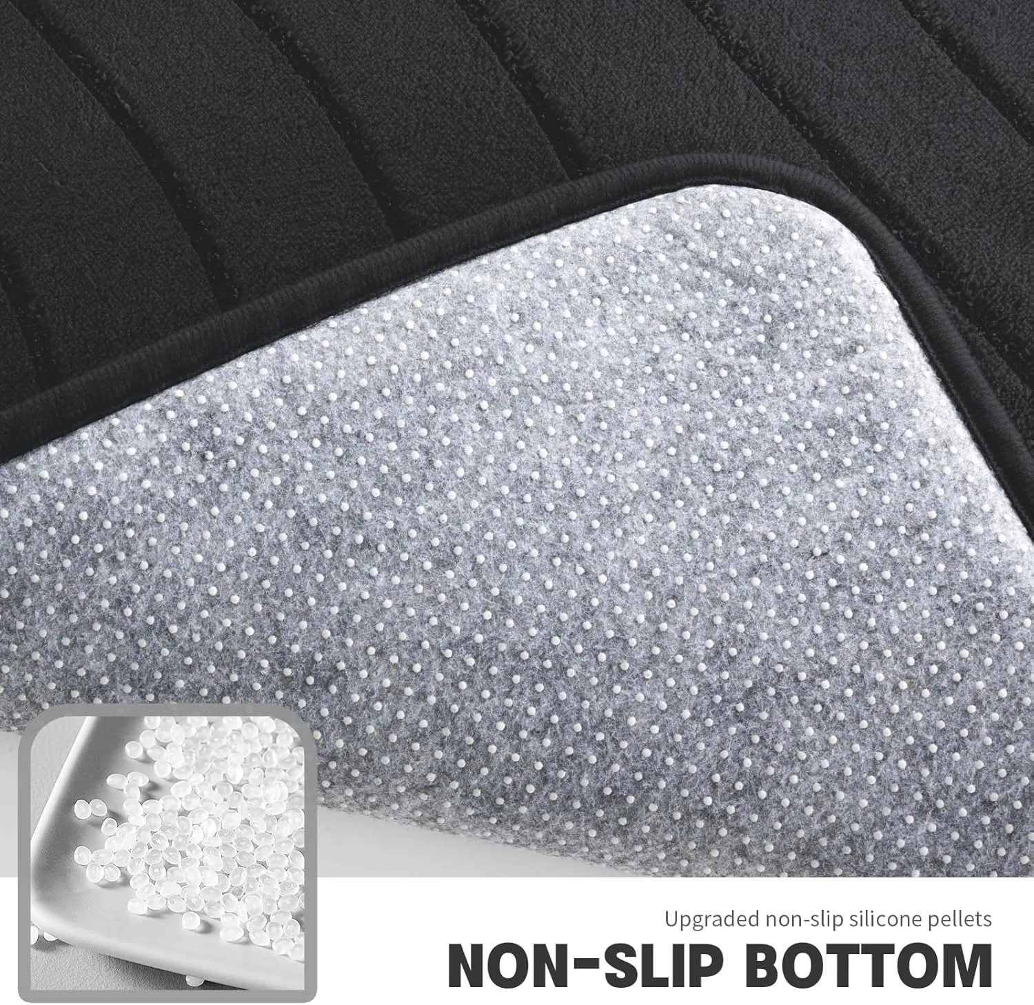YIHOUSE Memory Foam Bathroom Rugs Set 4 Pieces, Soft Non Slip Bathroom Mats Set, Extra Thick Bath Mats for Bathroom, Machine Washable Bath Rugs for Tub, Toilet and Floor (Black)