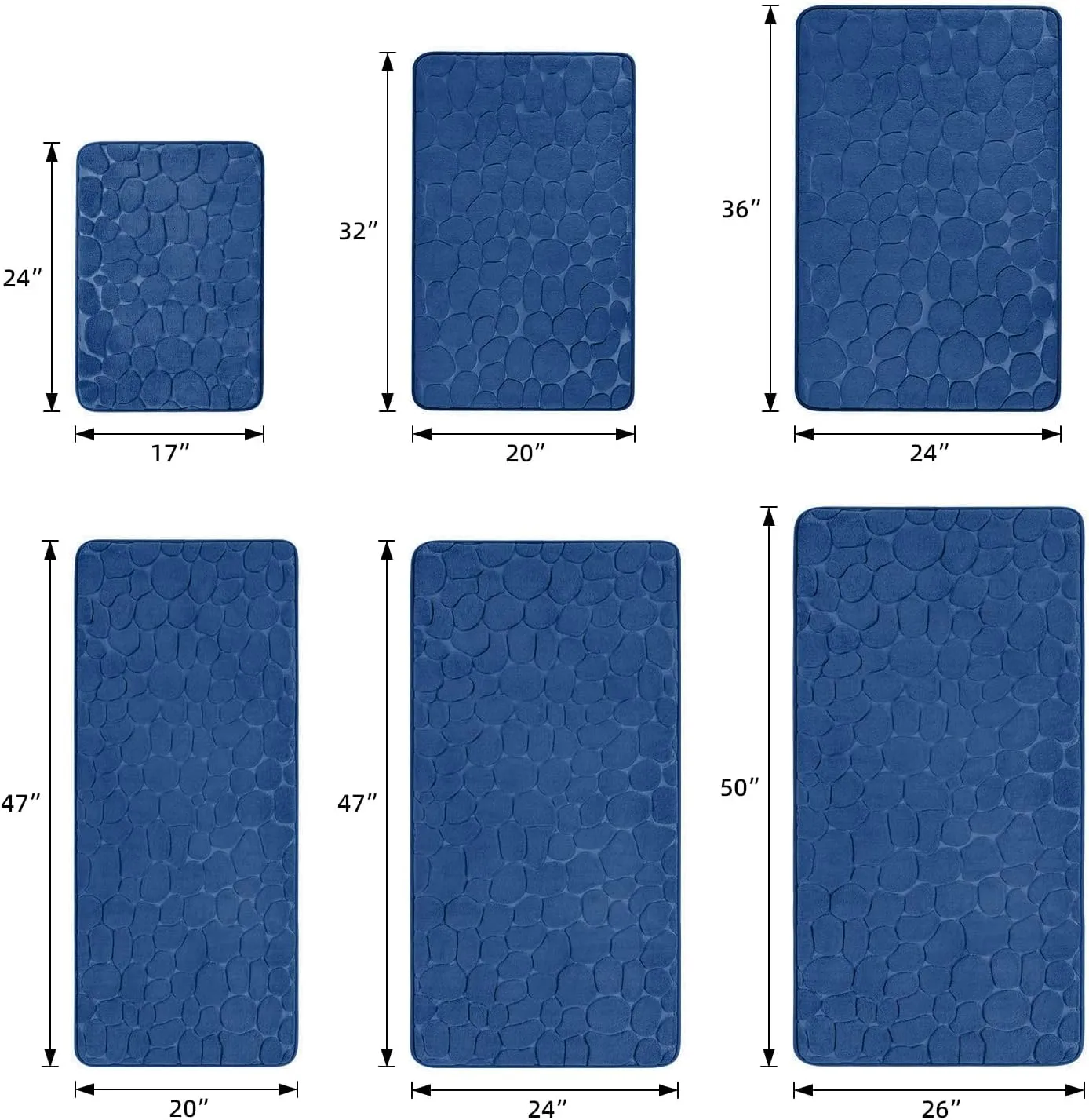 YIHOUSE Memory Foam Runner Rug, Cobblestone Bathroom Runner Rugs Super Water Absorbent Bath Mats for Bathroom Machine Washable Bath Rugs Runner for Hallway Bedroom Laundry Room(20 x 47,Dark Blue)