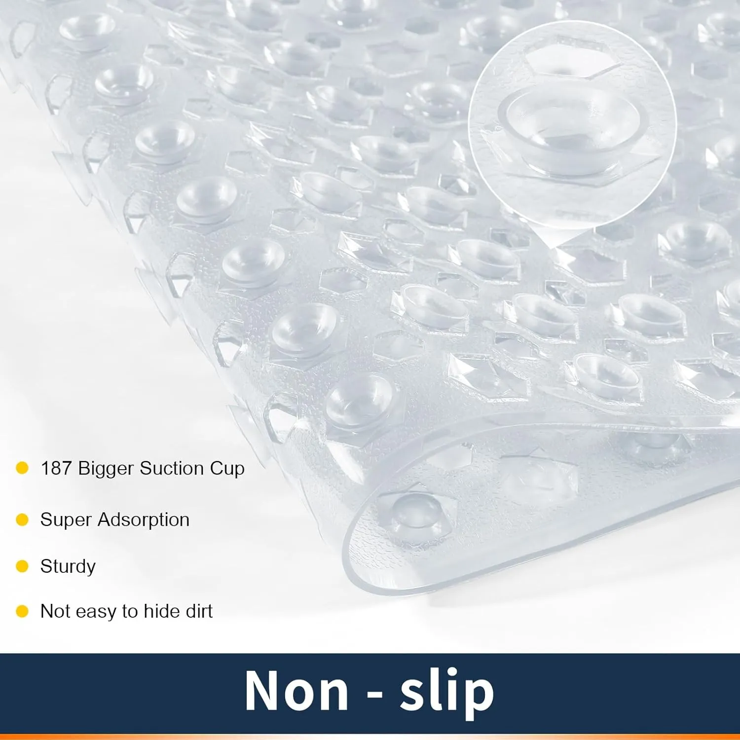 Yimobra Bathtub Mat 34.5 x 15.5 Inch, Non Slip and Safety Bath Mat for Tub, Long Shower Mats for Inside Shower, Drain Hole and Suction Cups, Machine Washable, Easy Dry, Clear