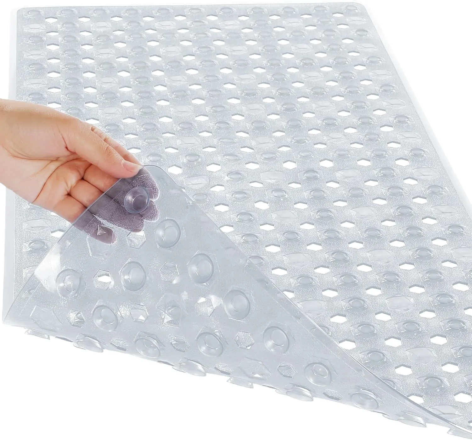 Yimobra Bathtub Mat 34.5 x 15.5 Inch, Non Slip and Safety Bath Mat for Tub, Long Shower Mats for Inside Shower, Drain Hole and Suction Cups, Machine Washable, Easy Dry, Clear
