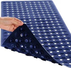 Yimobra Bathtub Shower Mat 27.5 x 15.5, Non Slip Bath Mats for Tub Floor with Drain Hole and Suction Cups, Soft on Feet, Machine Washable, Easy Dry, Dark Blue