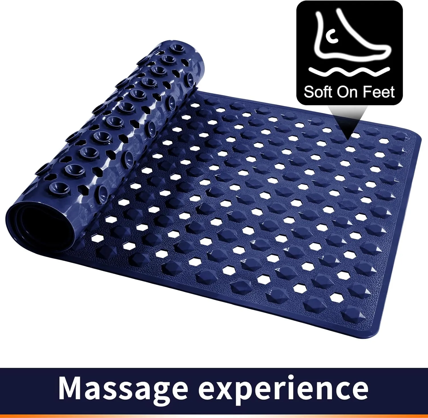 Yimobra Bathtub Shower Mat 27.5 x 15.5, Non Slip Bath Mats for Tub Floor with Drain Hole and Suction Cups, Soft on Feet, Machine Washable, Easy Dry, Dark Blue