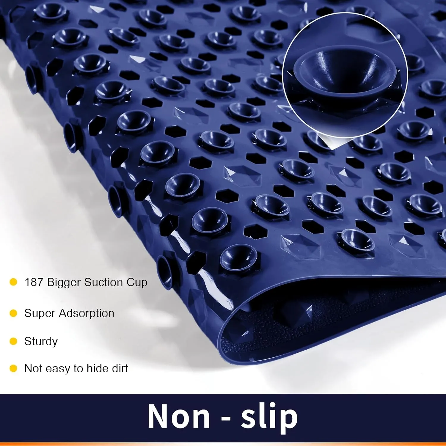 Yimobra Bathtub Shower Mat 27.5 x 15.5, Non Slip Bath Mats for Tub Floor with Drain Hole and Suction Cups, Soft on Feet, Machine Washable, Easy Dry, Dark Blue