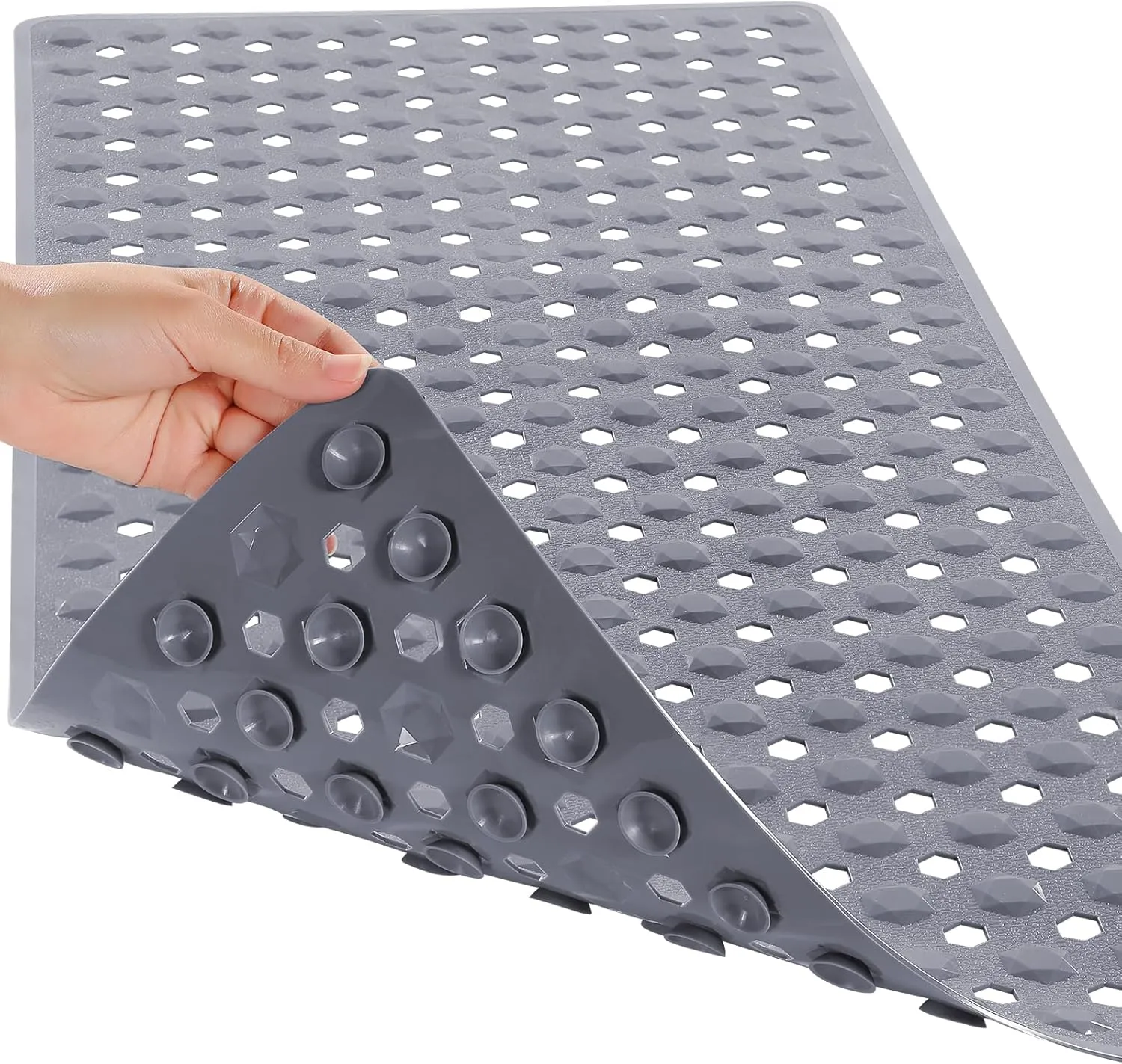 Yimobra Bathtub Shower Mat 34.5 x 15.5, Non Slip Bath Mats for Tub Floor with Drain Hole and Suction Cups, Soft on Feet, Machine Washable, Easy Dry, Grey