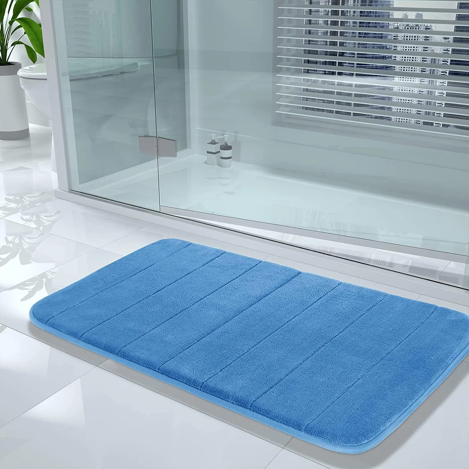 Yimobra Memory Foam Bath Mat Rug, 24 x 17 Inches, Comfortable, Soft, Non-Slip, Super Absorbent, Quick Drying Bathroom Rug for Floor, Tub & Shower, Machine Washable, Thick, Blue