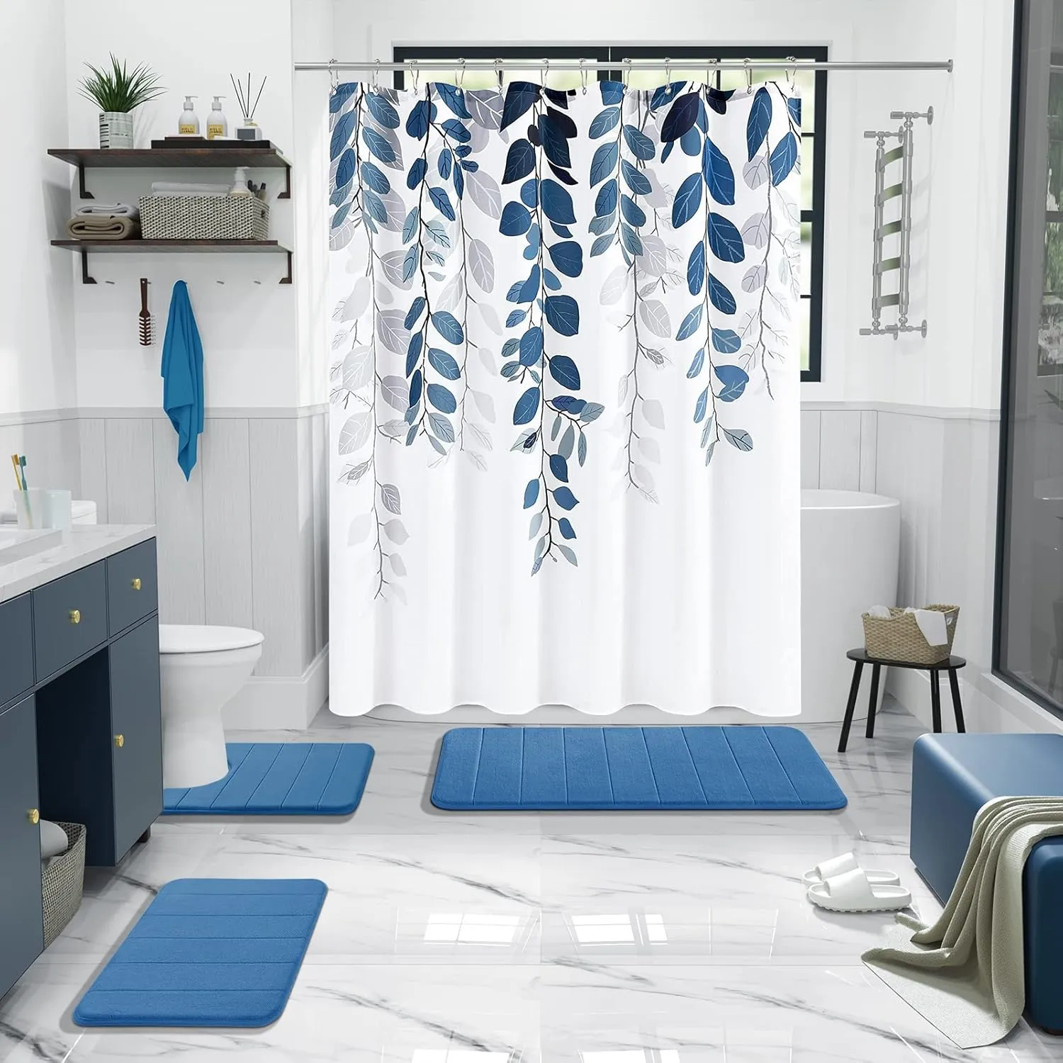 Yimobra Memory Foam Bath Mat Rug, 24 x 17 Inches, Comfortable, Soft, Non-Slip, Super Absorbent, Quick Drying Bathroom Rug for Floor, Tub & Shower, Machine Washable, Thick, Blue
